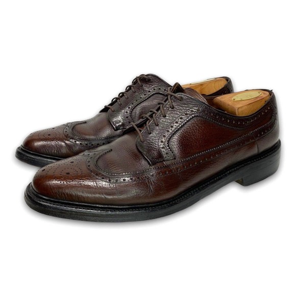 Vintage 70s Mens Towncraft Brown Leather Longwing Oxfords Size 10 D V-Cleat - Picture 2 of 13